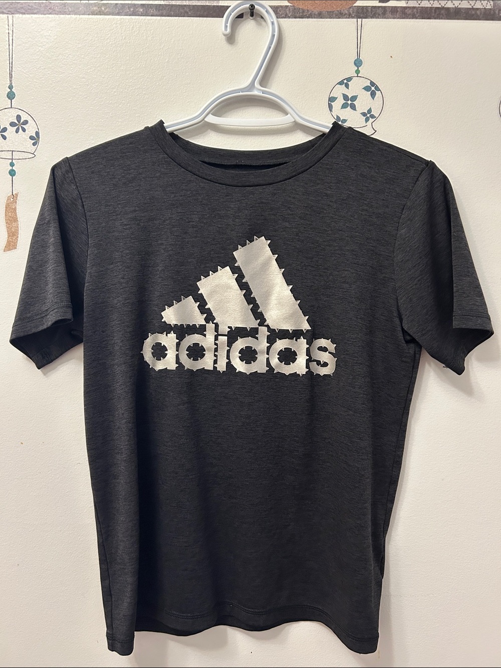adidas Black Tee with Silver Logo - Kids Short Sleeve